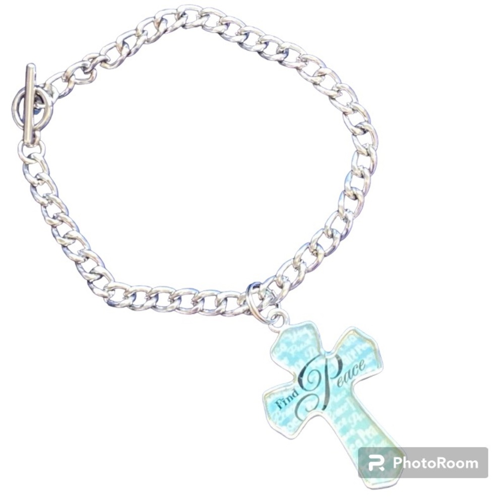 Silver Bracelet With Find Peace Pendant Cr…